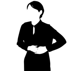 お腹を押さえている女性のシルエットイラスト