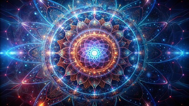 Night Photography: Quantum Computing Mandala of Entangled Particles and Wave Functions