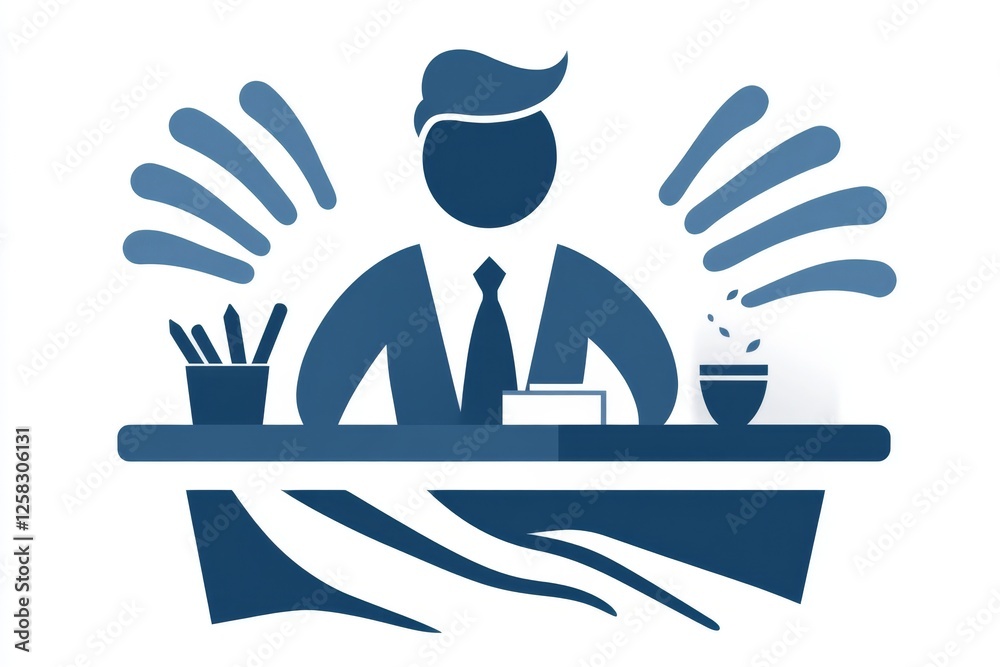 Poster a simple, clean icon of a front desk with a person behind it, symbolizing registrar services