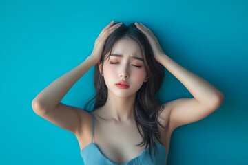 Fototapeta premium Young Asian females feeling dizzy after standing too fast, have symptoms of low blood pressure