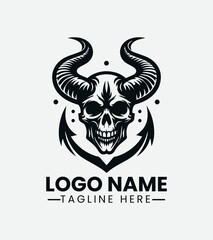 Devil Skull Logo Design, Demon Skull Logo, Evil Skull Logo,  Horror Skull Logo,  Heavy Metal Skull Logo
