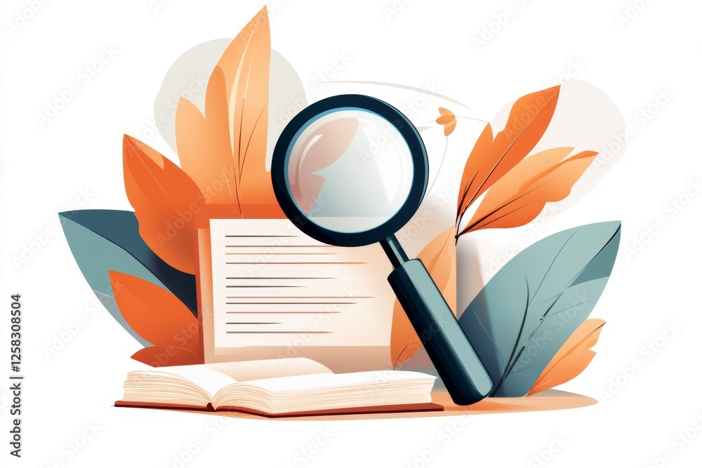Poster a simple, clean icon of a magnifying glass over a document, symbolizing performance review by a supe