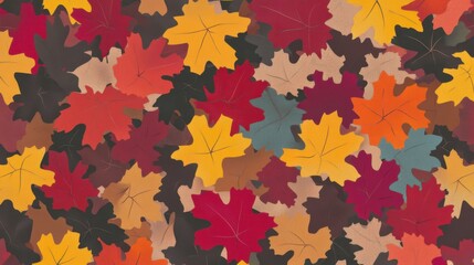 Colorful seasonal autumn background pattern, featuring a vibrant carpet of fallen forest leaves in rich hues of red, orange, yellow, and deep brown