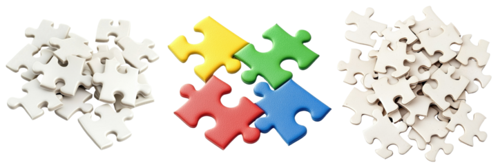 Colorful Puzzle Pieces on Transparent Background for Creative Projects