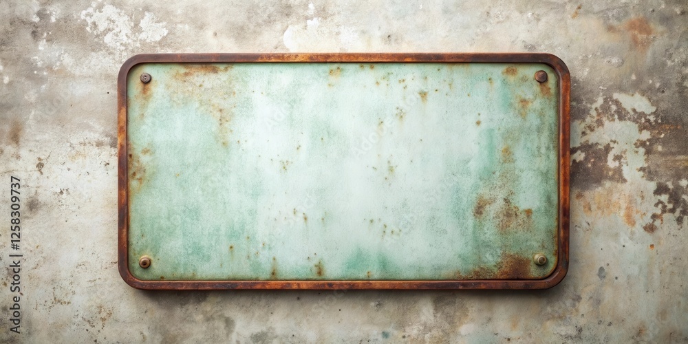 Poster rustic weathered metal sign with distressed green surface and brown frame ideal for vintage design p