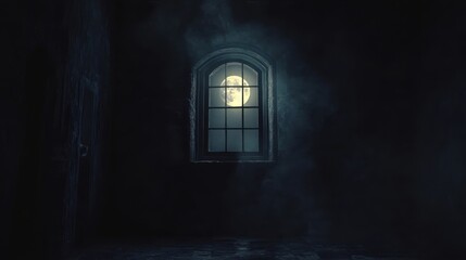 Fototapeta premium Dark Room Moonlit Window Night Scene