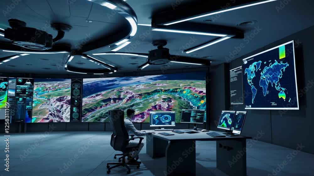 Aufkleber advanced mapping technology showcased in a modern command center with complex data visualizations