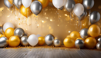 birthday card birthday party invite birthday invitation heritage with balloons in silver and yellow hues