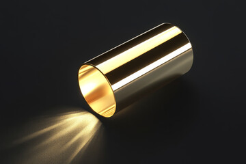 clean cylindrical shape in gold, gently rotating, emitting a subtle glow to highlight its smooth and minimal design.