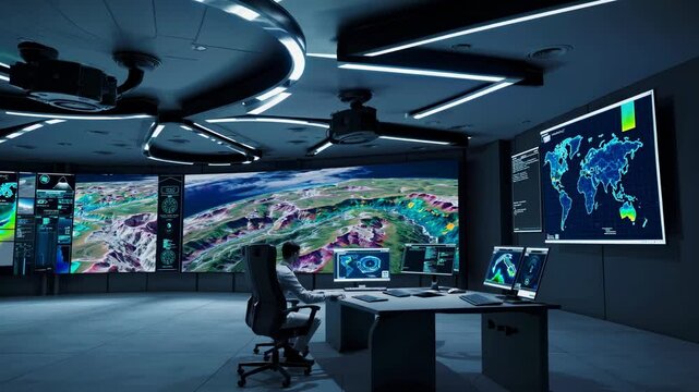Advanced mapping technology showcased in a modern command center with complex data visualizations