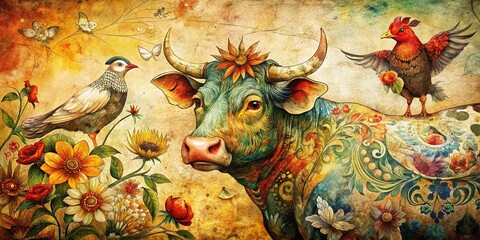 Nostalgic Hand-Drawn Farmyard Animals: Rustic Macro Photography