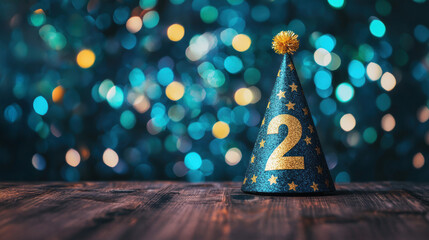 2nd birthday celebration hat with copy space for personalized messages