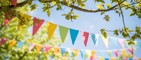 Green Tree Decorated with Colorful Pennant String