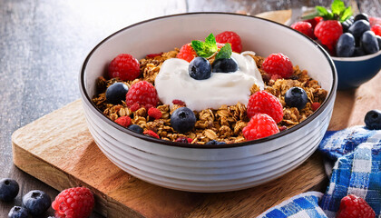 baked granola with yogurt and fresh berries