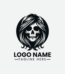 Woman and Skull Logo Design, Dark Beauty Logo, Gothic Woman, Femme Fatale, Skull Girl