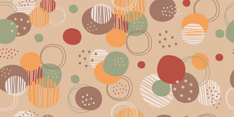 Seamless pattern abstract shape background with spots and dots. Hand drawing doodle, minimal elements in trendy colors. Digital vector art illustration. Wallpaper for print, design and decoration