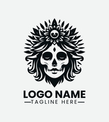 Woman and Skull Logo Design, Dark Beauty Logo, Gothic Woman, Femme Fatale, Skull Girl