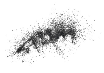 Black fine-grained gunpowder isolated on a white background, top view. Explosive substances.