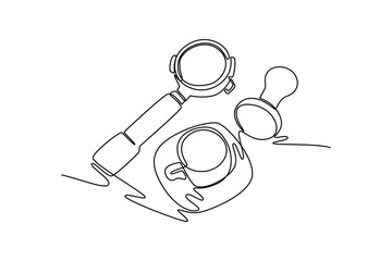 Coffee tools concept. Single line draw design vector graphic illustration.	