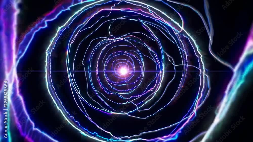 Poster vivid swirling electric patterns create a mesmerizing spiral tunnel effect in a dynamic visual exper