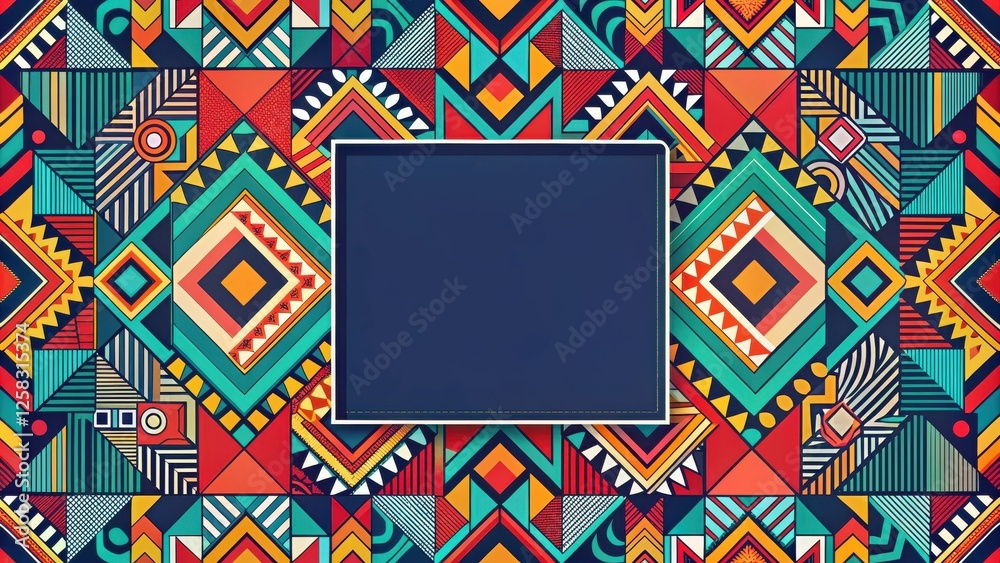 Poster vibrant geometric pattern background with central blank space for text or image