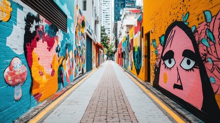 Fototapeta premium Vibrant Street Art in an Urban Alleyway with Bold Colors and Designs
