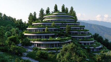 Modern Eco-Friendly Architecture Surrounded by Lush Green Landscape