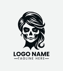 Woman and Skull Logo Design, Dark Beauty Logo, Gothic Woman, Femme Fatale, Skull Girl