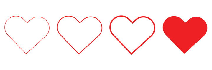 Red heart icon set. Vector illustration .