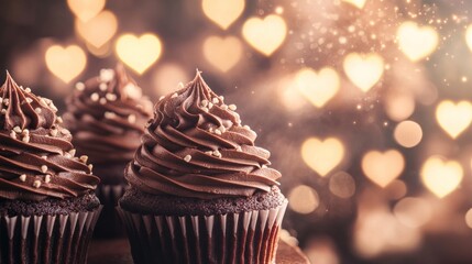 Chocolate cupcakes, romantic bokeh, dessert, love, Valentine's Day, food photography, sweet treat