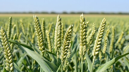 Green wheat field, summer harvest, rural landscape, agriculture