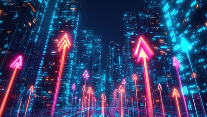 Obraz premium A background of glowing arrows pointing upwards, symbolizing growth and progress in the digital landscape.