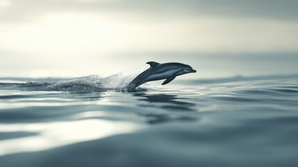 Fototapeta premium Dolphin Leaping Ocean Water Grayscale