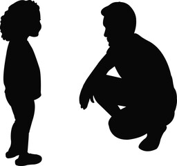 a man a child making chat, silhouette vector