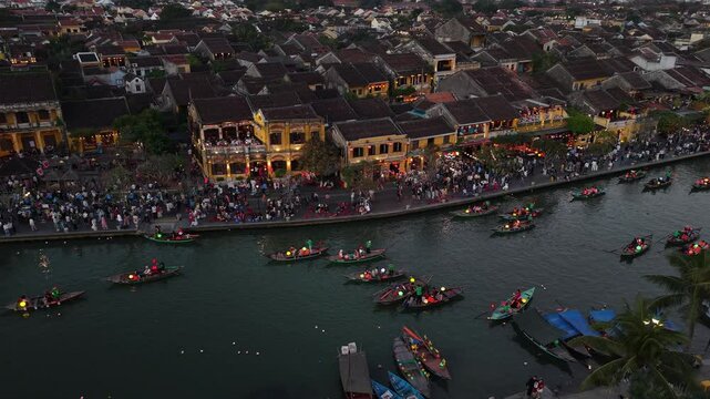 4k - Origin - Dji Mavic air 3s - Hoi An ancient town seen from above at night