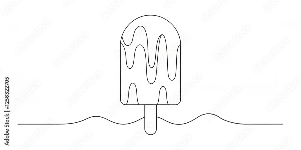 Poster single-line drawing of a melting popsicle on a surface