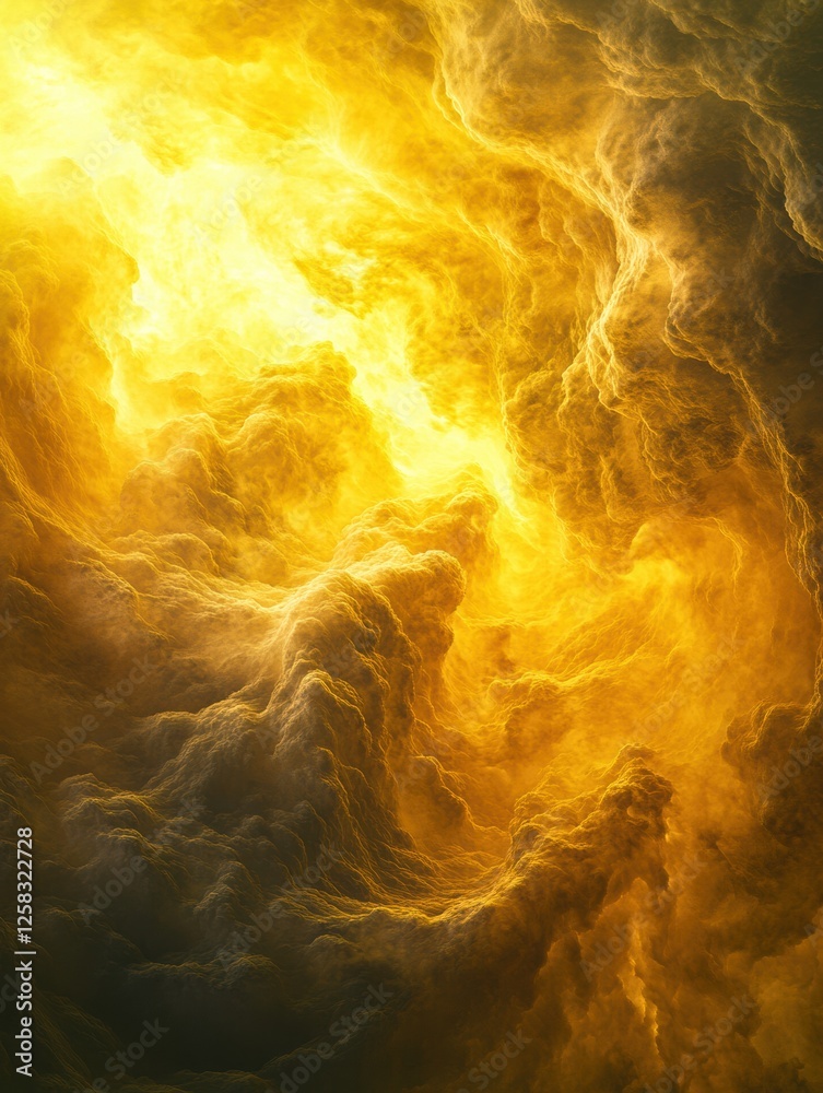Poster Swirling yellow and gray clouds of Venus create a vibrant and ethereal atmosphere under glowing sunlight. Generative AI