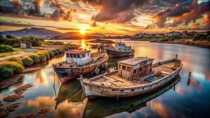 Abandoned Boats, Temo River Harbor, Sardinia: Rustic Coastal Decay