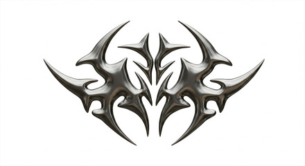 Obraz premium 3D chrome metal shape. Y2k neo tribal icon. 3d rendering illustration.
