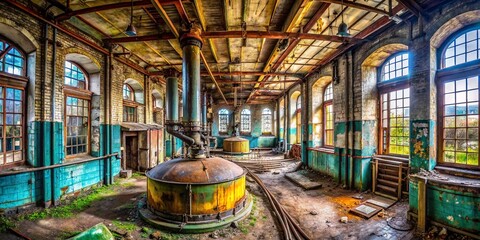 Abandoned Brewery Interior: Urban Exploration Photography - Grungy Industrial Decay