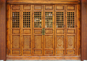 Ancient traditional door and knock in the temple and landmark