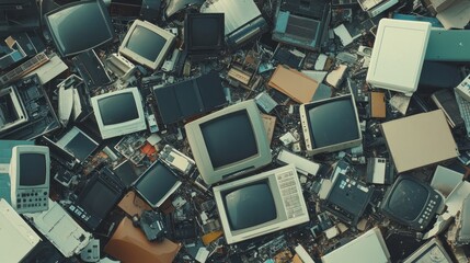 Pile of discarded vintage electronics and computer parts.