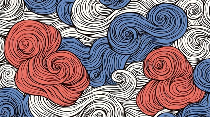 Colorful Swirling Waves Pattern with Red, Blue, and White Tones