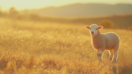 Fototapeta premium Golden Light Lamb In Field