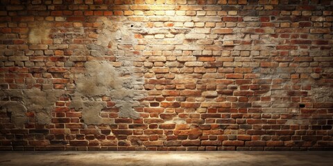 Illuminated Rustic Brick Wall Background with Textured Floor