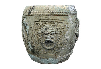 Ancient Chinese stone drums on a white background