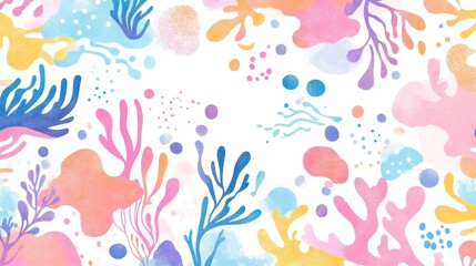 Pastel watercolor coral reef seamless pattern.