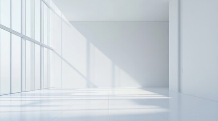 Obraz premium A modern, empty room with large windows allowing natural light to flood in, creating a spacious and airy atmosphere perfect for design inspiration.