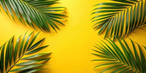 Naklejka premium Vibrant Yellow Background Decorated with Lush Green Palm Fronds