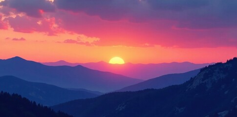 Obraz premium Gradient sky at sunset with mountains in background, horizon, colors